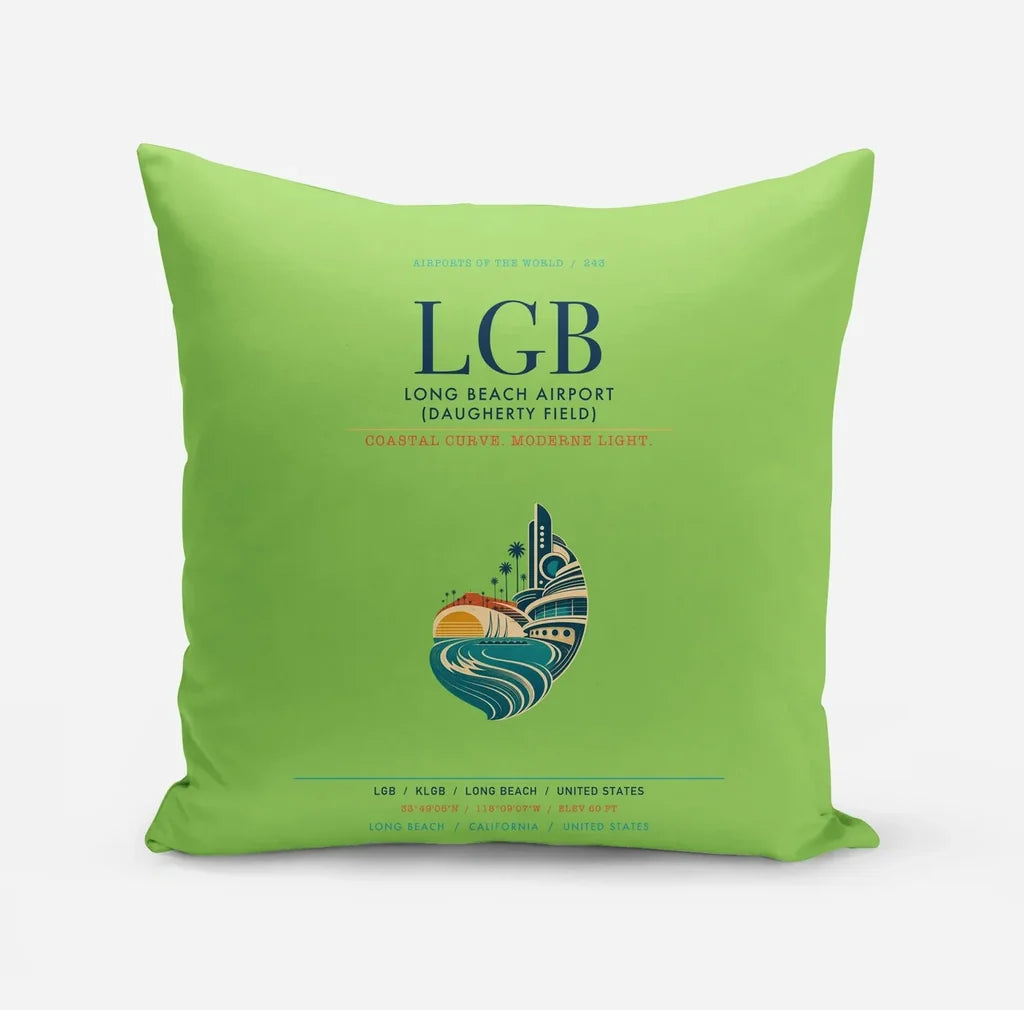 Long Beach Airport (Daugherty Field) (LGB) design on light green pillow
