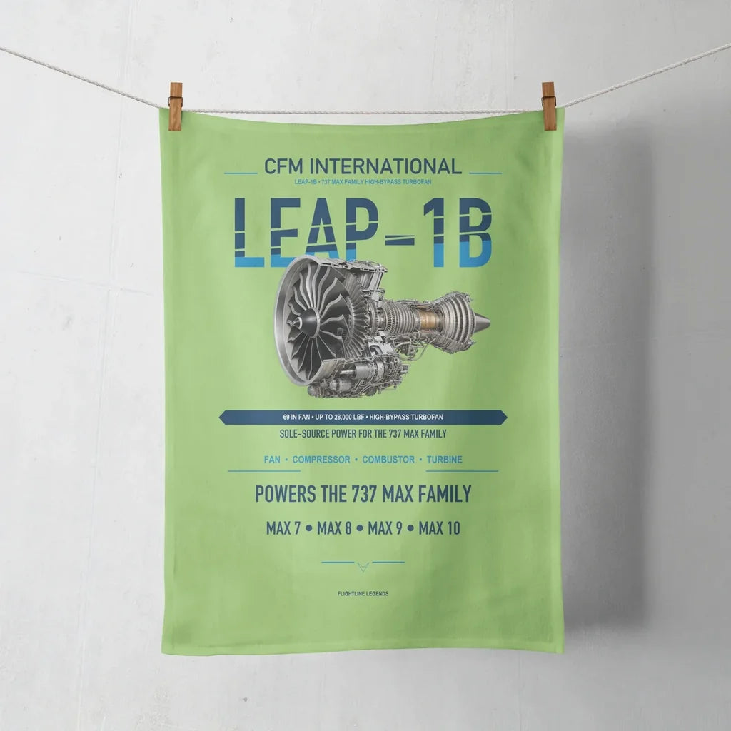CFM LEAP-1B design on light green towel