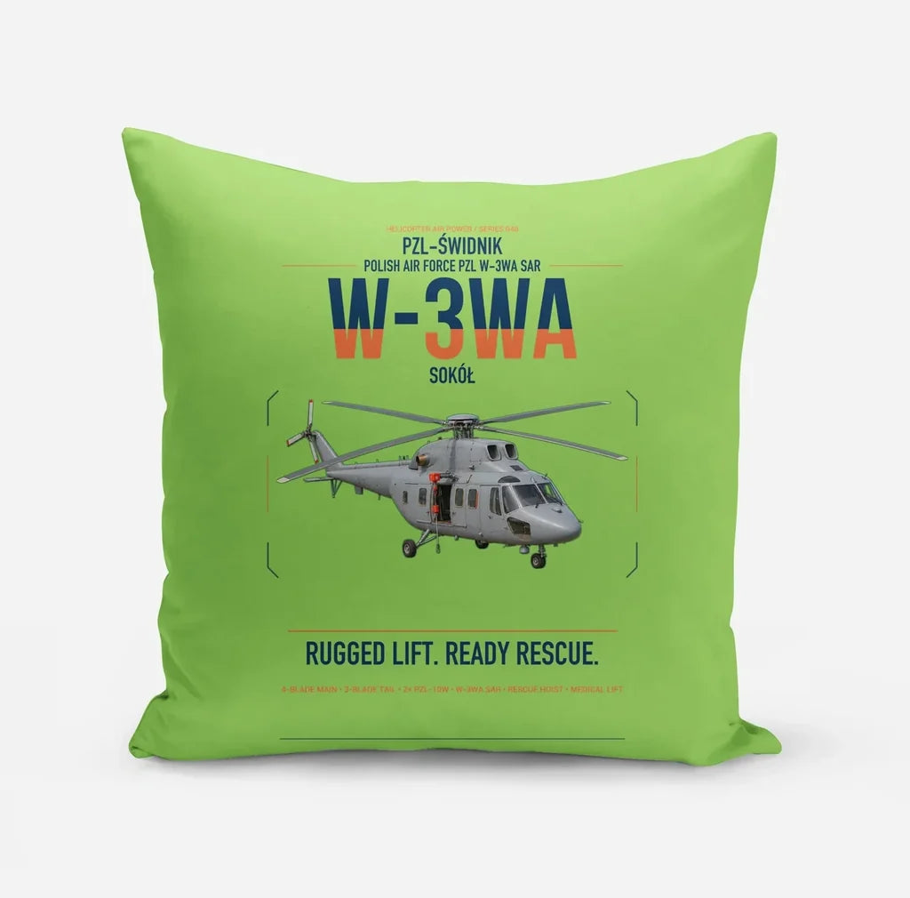 PZL-Świdnik W-3WA Sokół design on light green pillow