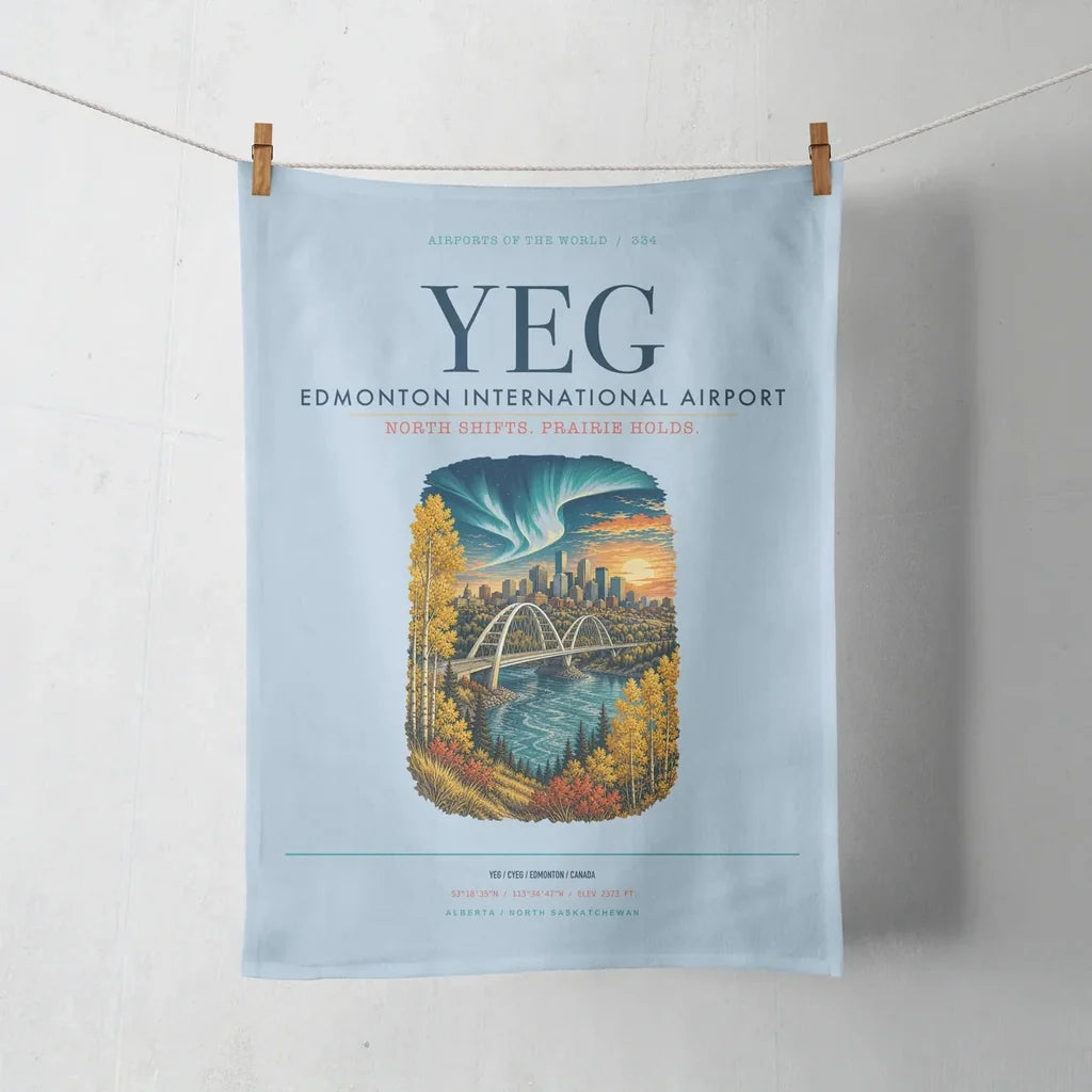 Edmonton International Airport (YEG) design on light blue towel