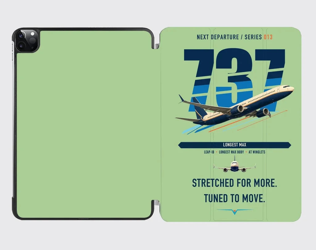 Boeing 737 MAX 10 design on light green ipad tablet case