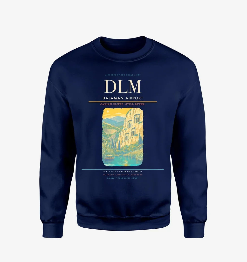 Dalaman Airport (DLM) design on navy blue sweatshirt