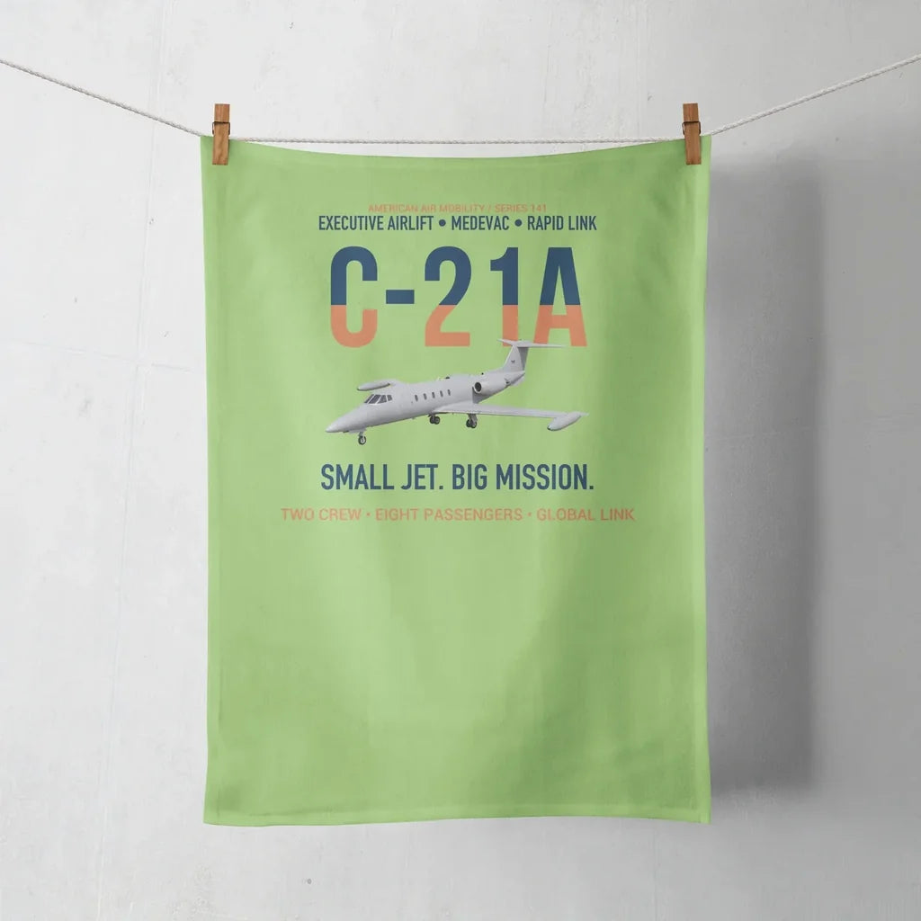 C-21A Learjet Small Jet Big Mission design on light green towel