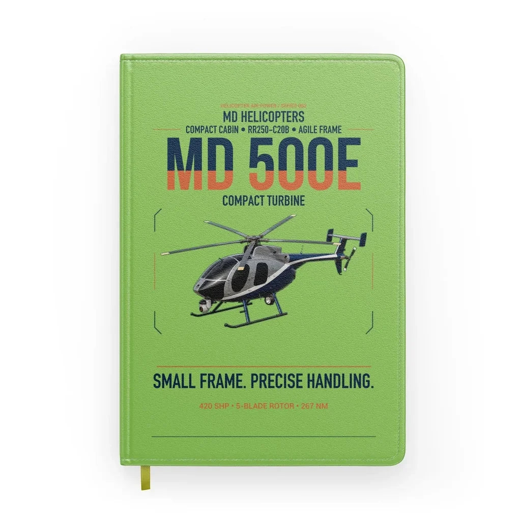 MD Helicopters MD 500E design on light green notebook