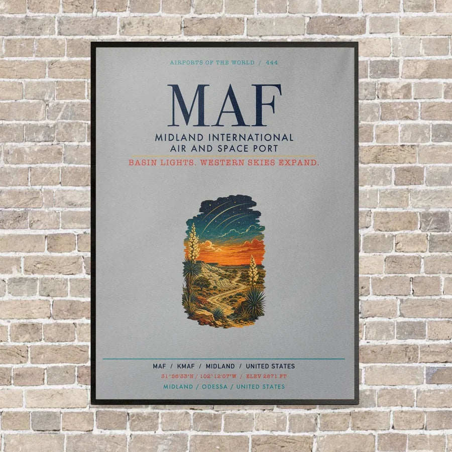 Midland International Air and Space Port MAF vertical canvas print - framed - light gray background