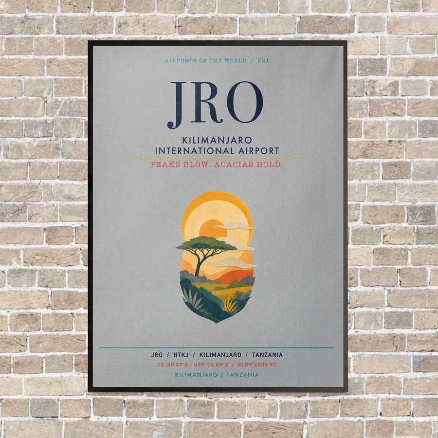 Kilimanjaro International Airport JRO vertical canvas print - framed - light gray background
