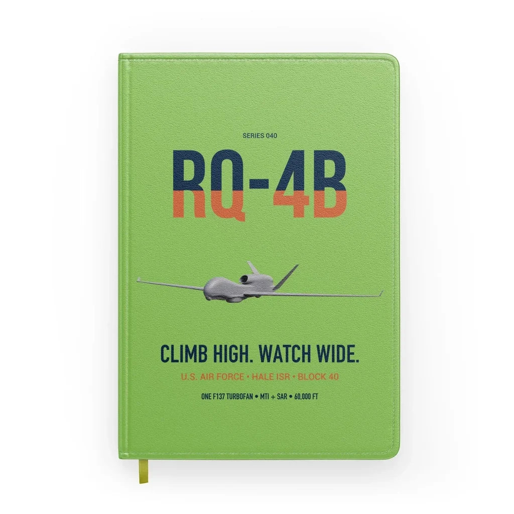 RQ-4B Global Hawk design on light green notebook