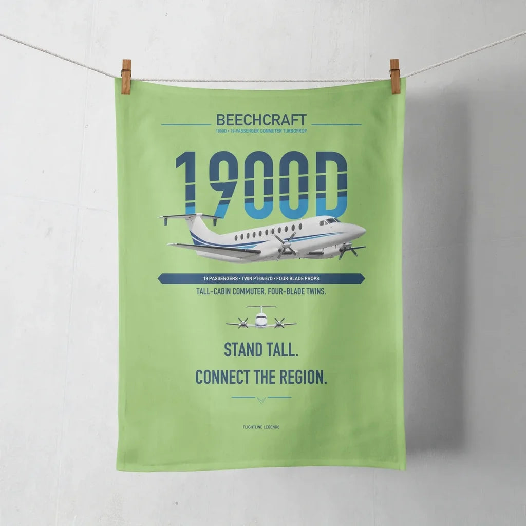 Beechcraft 1900D design on light green towel