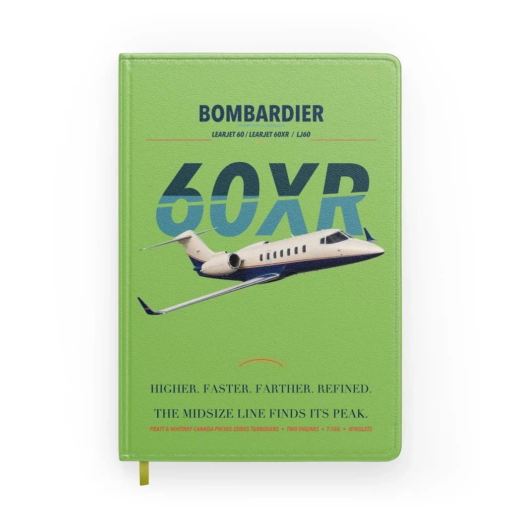 Bombardier Learjet 60XR design on light green notebook