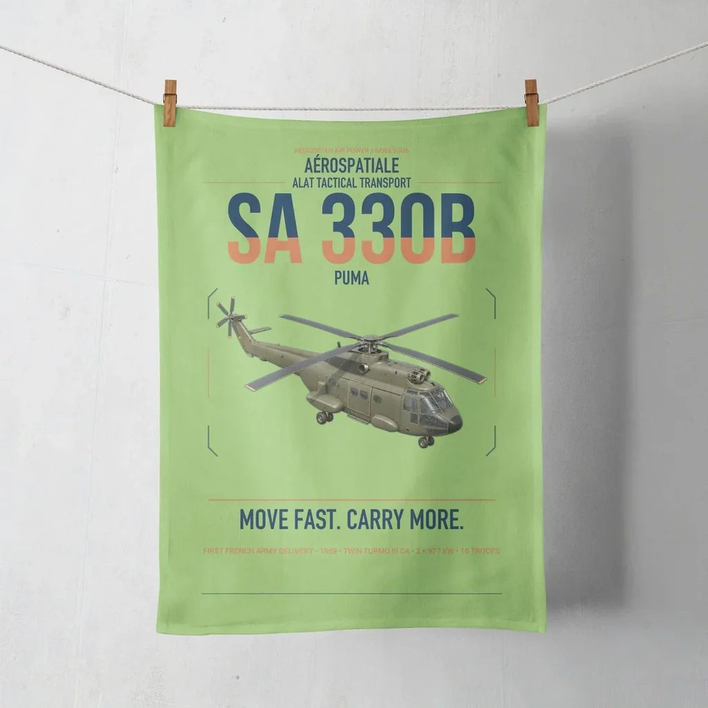 Aérospatiale SA 330B Puma design on light green towel