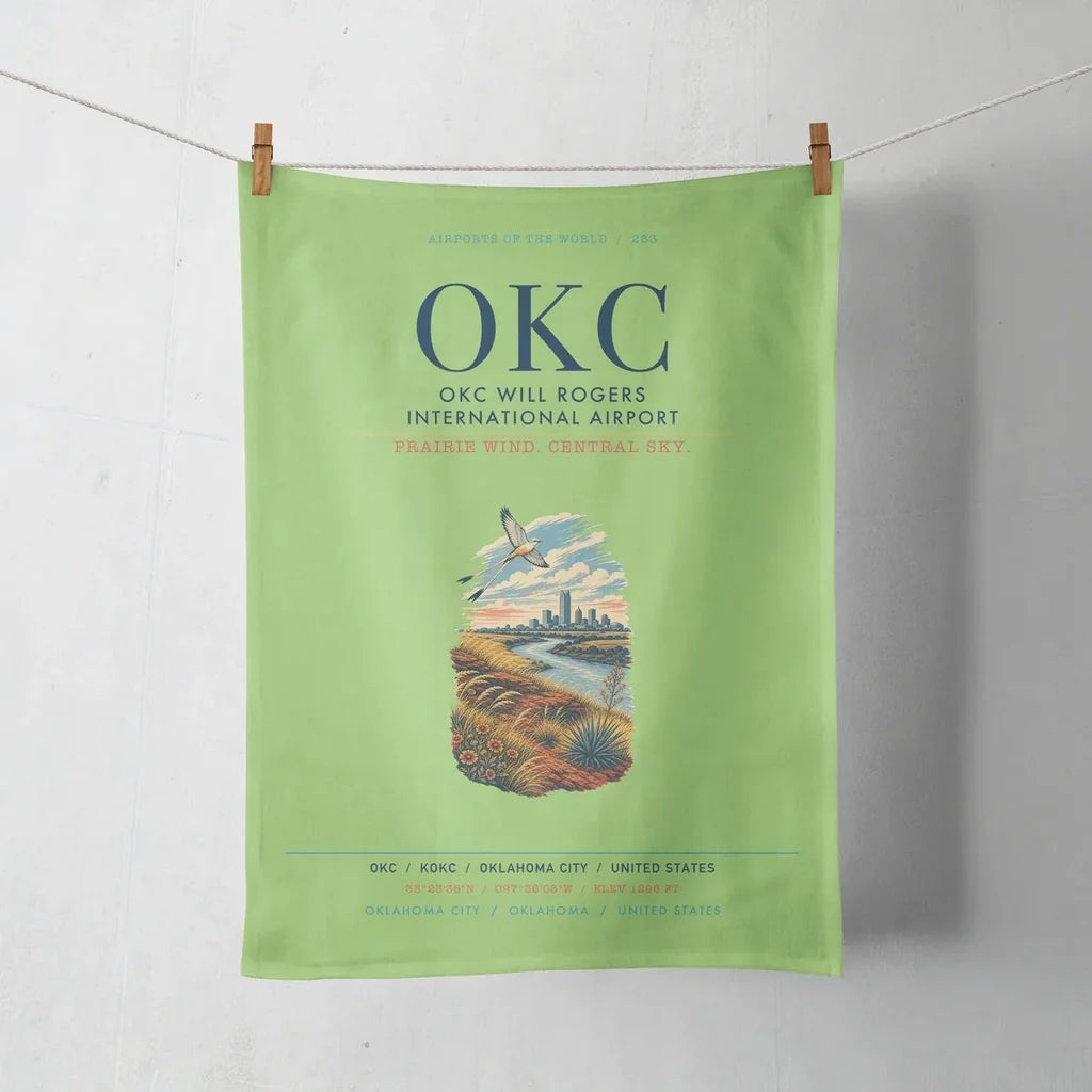 OKC Will Rogers International Airport (OKC) design on light green towel