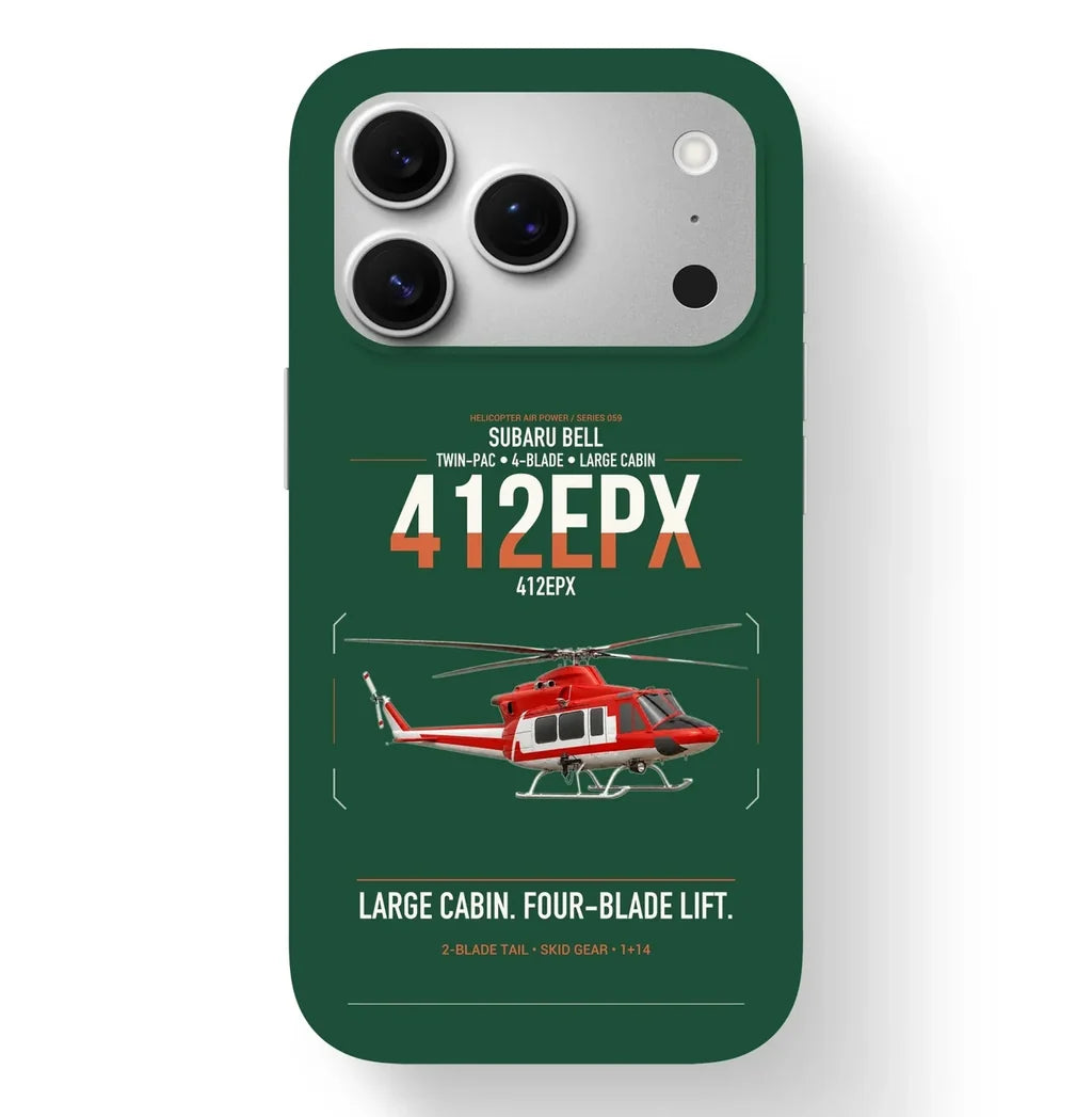 SUBARU Bell 412EPX design on dark green magsafe iphone case, for iPhone 17 Pro