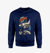 Thumbnail for How Planes Fly V2 design on navy blue sweatshirt