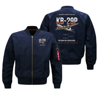 Thumbnail for KB-29P SUPERFORTRESS design on blue bomber jacket, double-side print