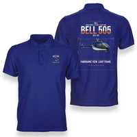 Thumbnail for Bell 505 design on blue double-side polo t-shirt, double-side print