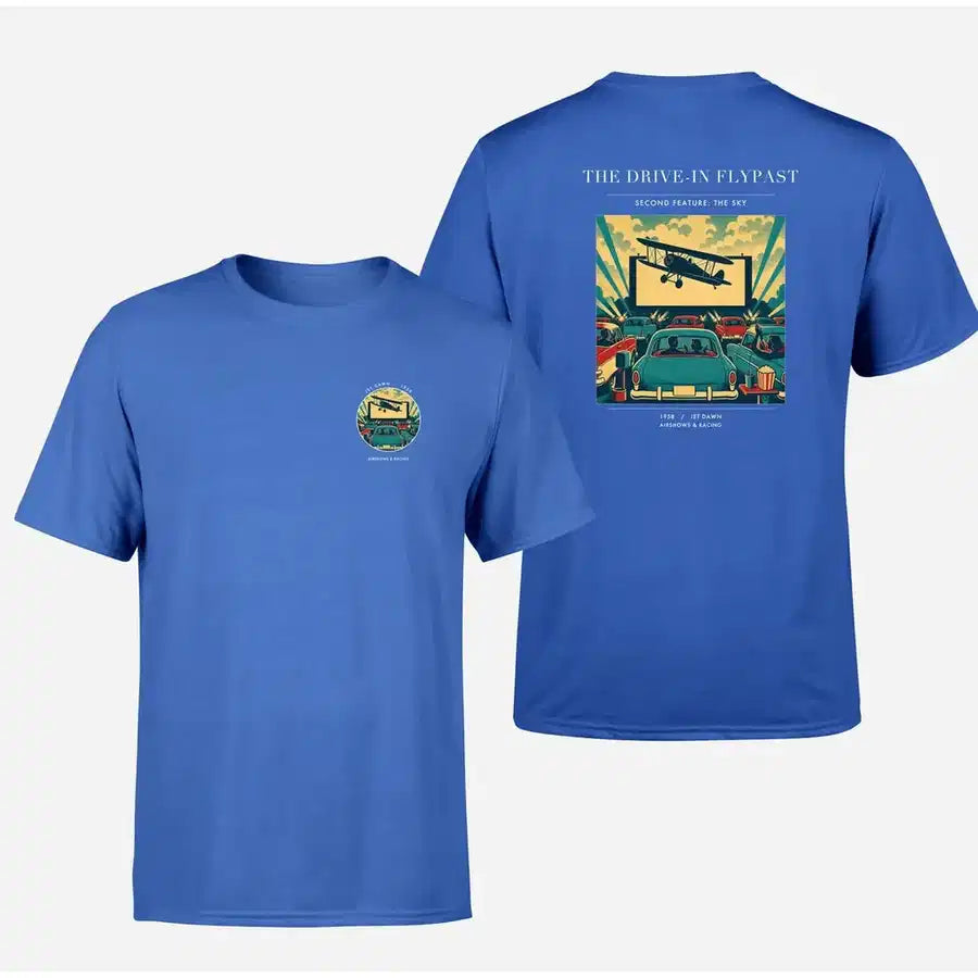 VINTAGE G4397 - The Drive-In Flypast - Double-Side T-Shirt design on blue double side t shirt