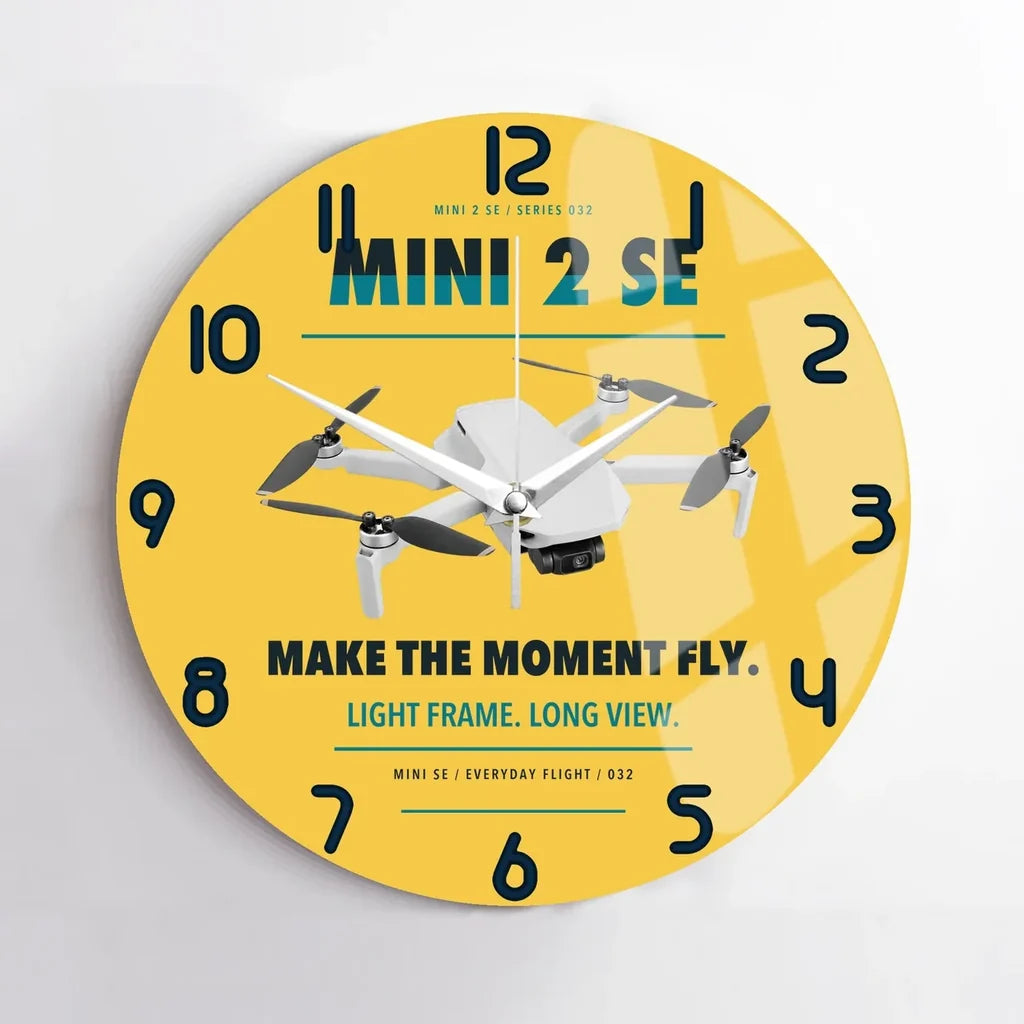DJI Mini 2 SE design on yellow no frame wall clock