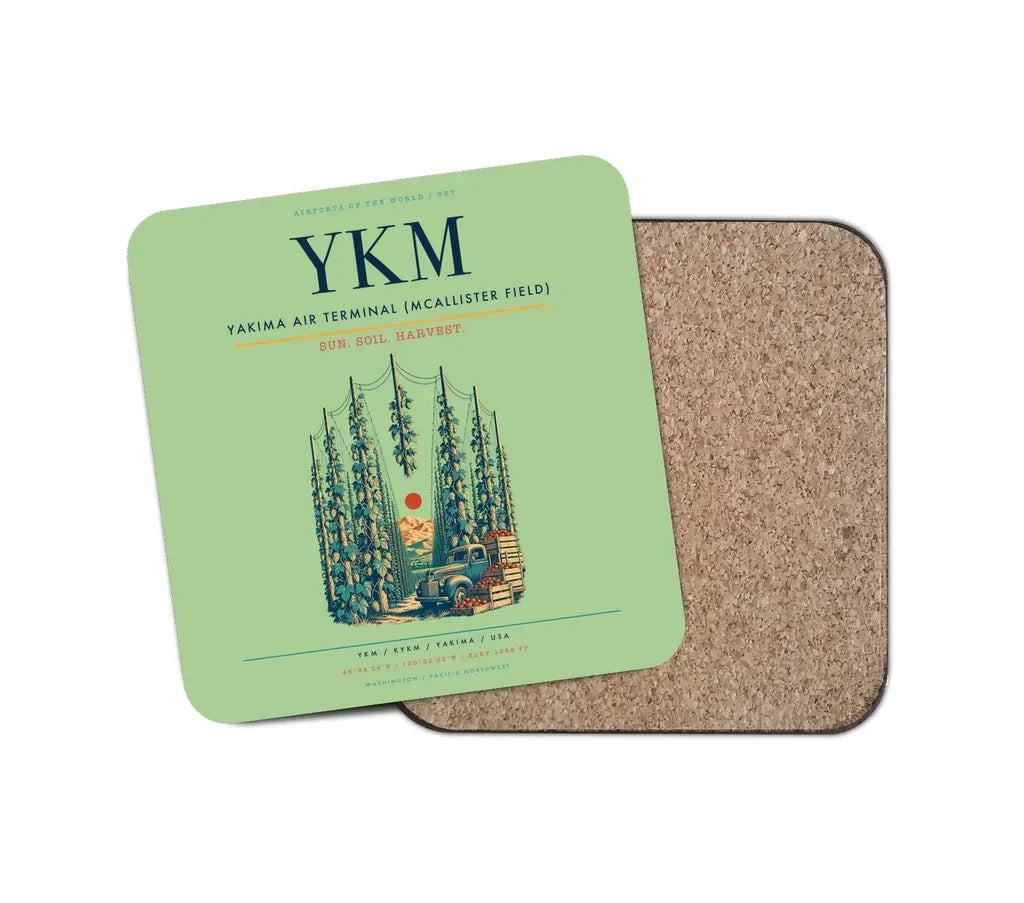 Yakima Air Terminal (McAllister Field) (YKM) design on light green 1 piece coaster