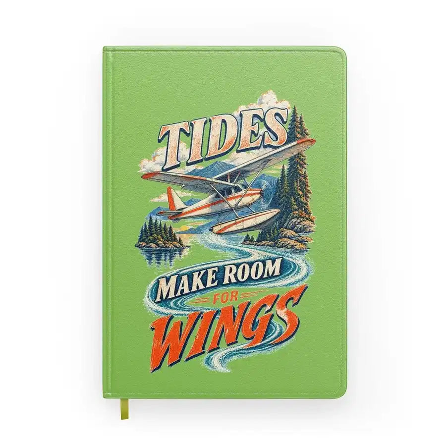 Tides Make Room For Wings design on light green notebook