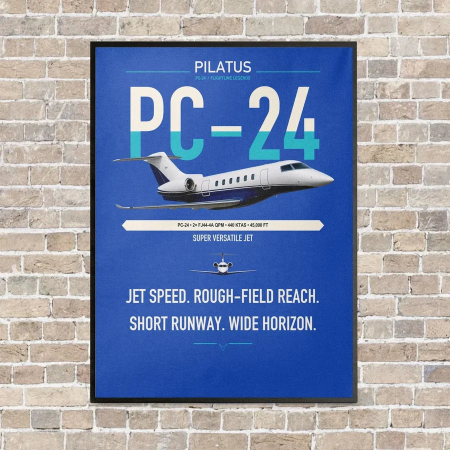 Pilatus PC-24 vertical canvas print - framed - blue background