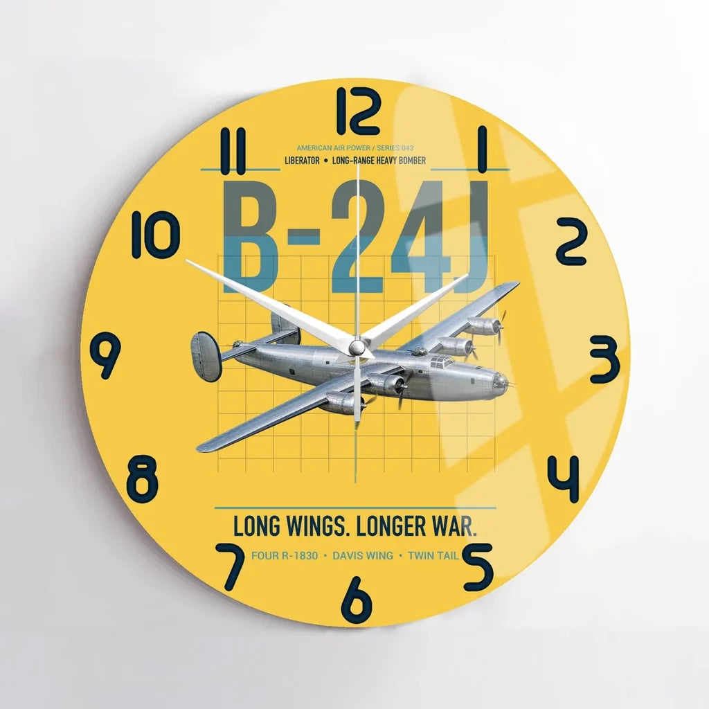 B-24J Liberator design on yellow no frame wall clock