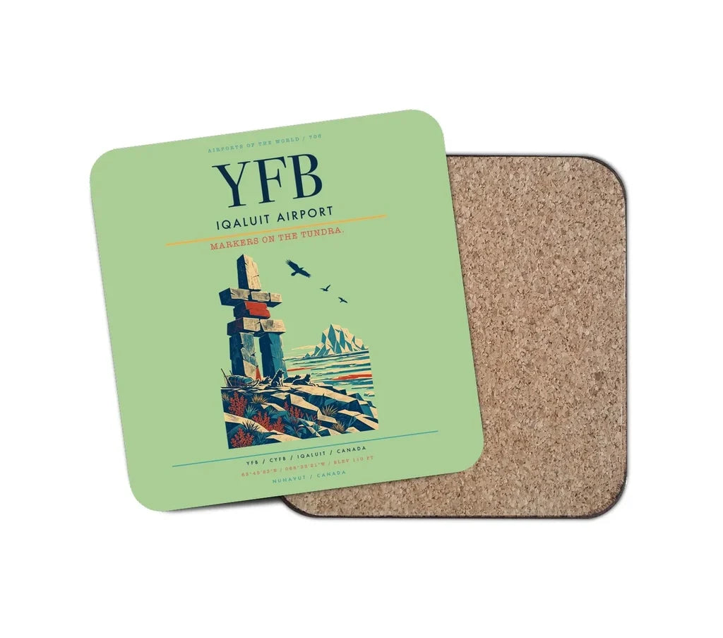 Iqaluit Airport (YFB) design on light green 1 piece coaster