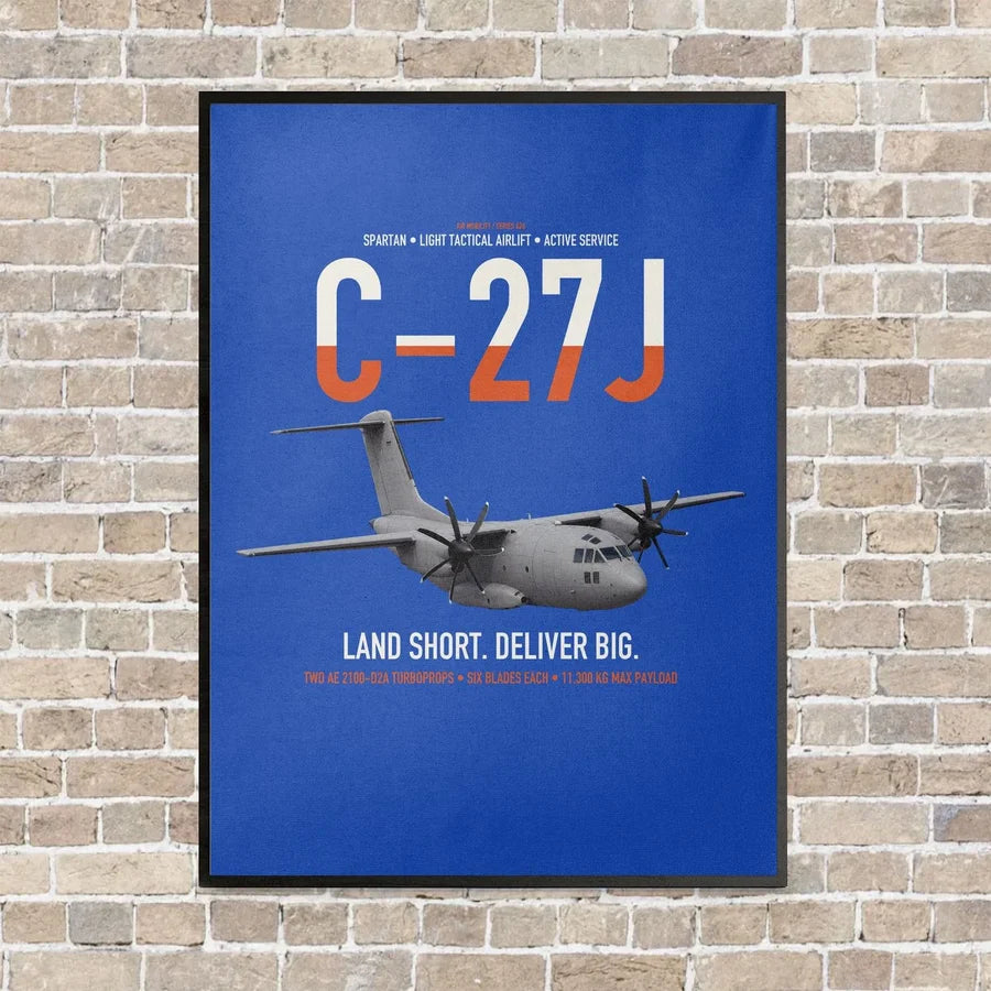 C-27J Spartan vertical canvas print - framed - blue background