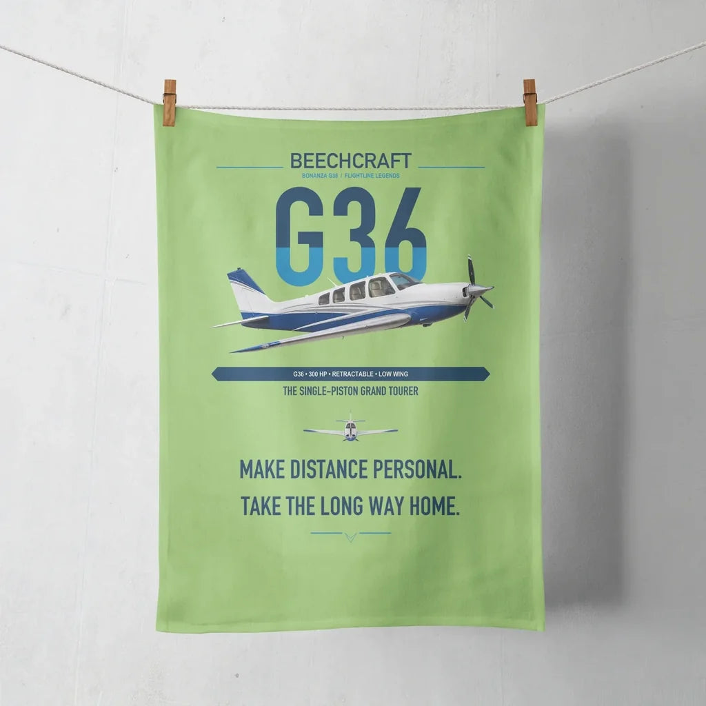 Beechcraft Bonanza G36 design on light green towel