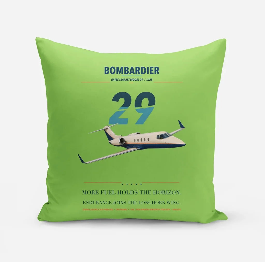 Bombardier Learjet 29 design on light green pillow
