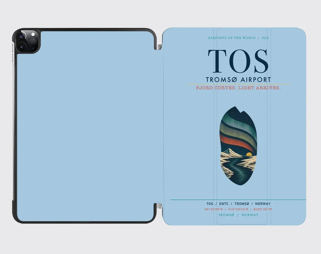 Tromsø Airport (TOS) design on light blue ipad tablet case