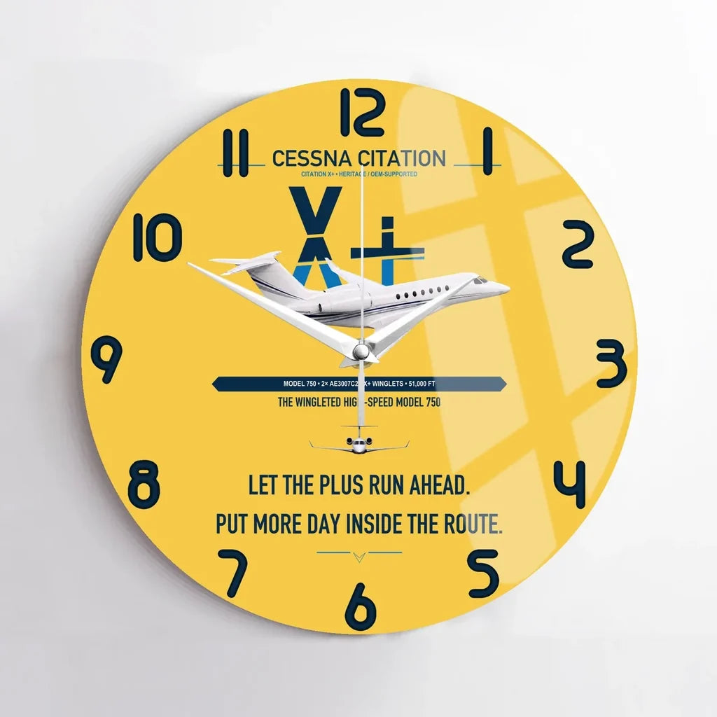Cessna Citation X+ design on yellow no frame wall clock