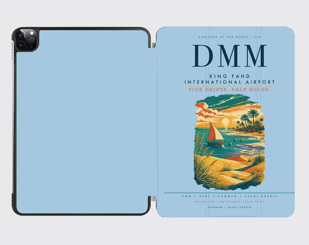 King Fahd International Airport (DMM) design on light blue ipad tablet case