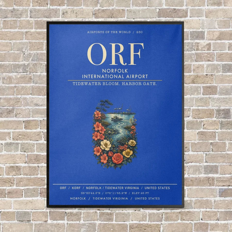 Norfolk International Airport ORF vertical canvas print - framed - blue background