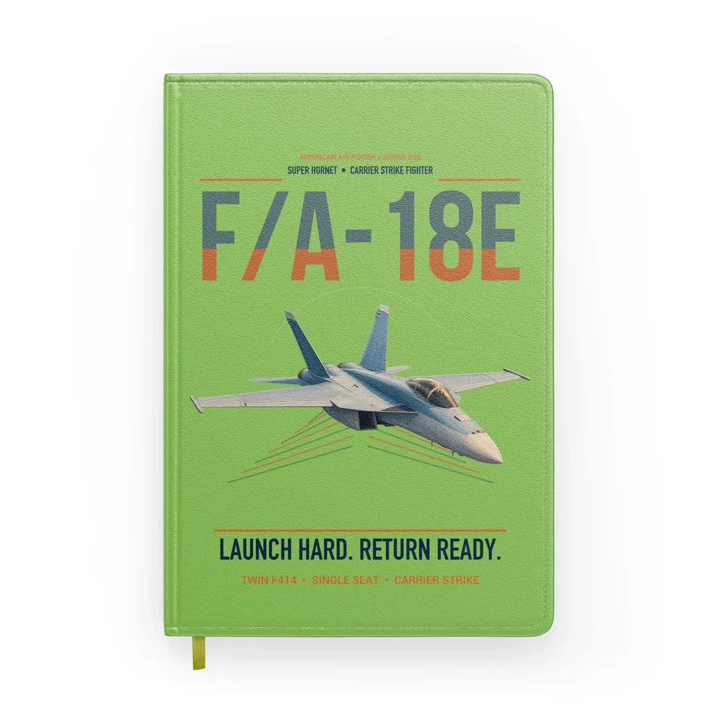F-A-18E Super Hornet design on light green notebook