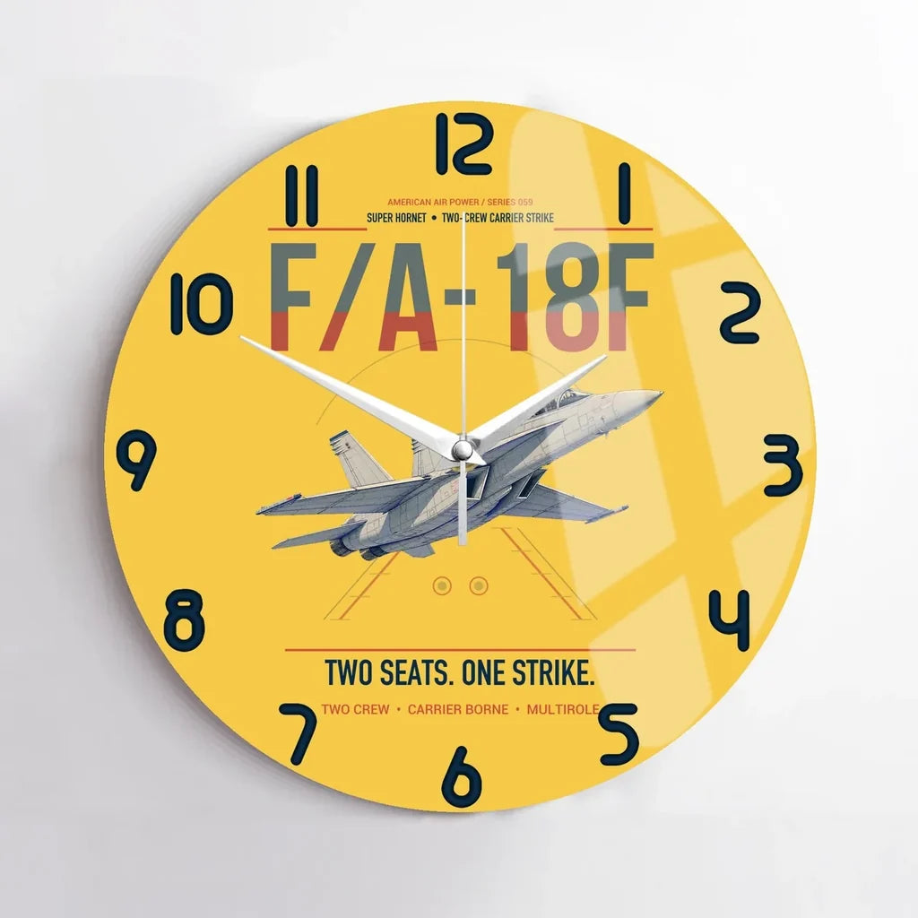 F-A-18F Super Hornet design on yellow no frame wall clock