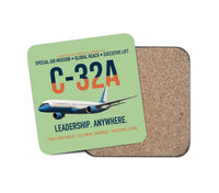 Thumbnail for C-32A Air Force Two Global Reach design on light green 1 piece coaster