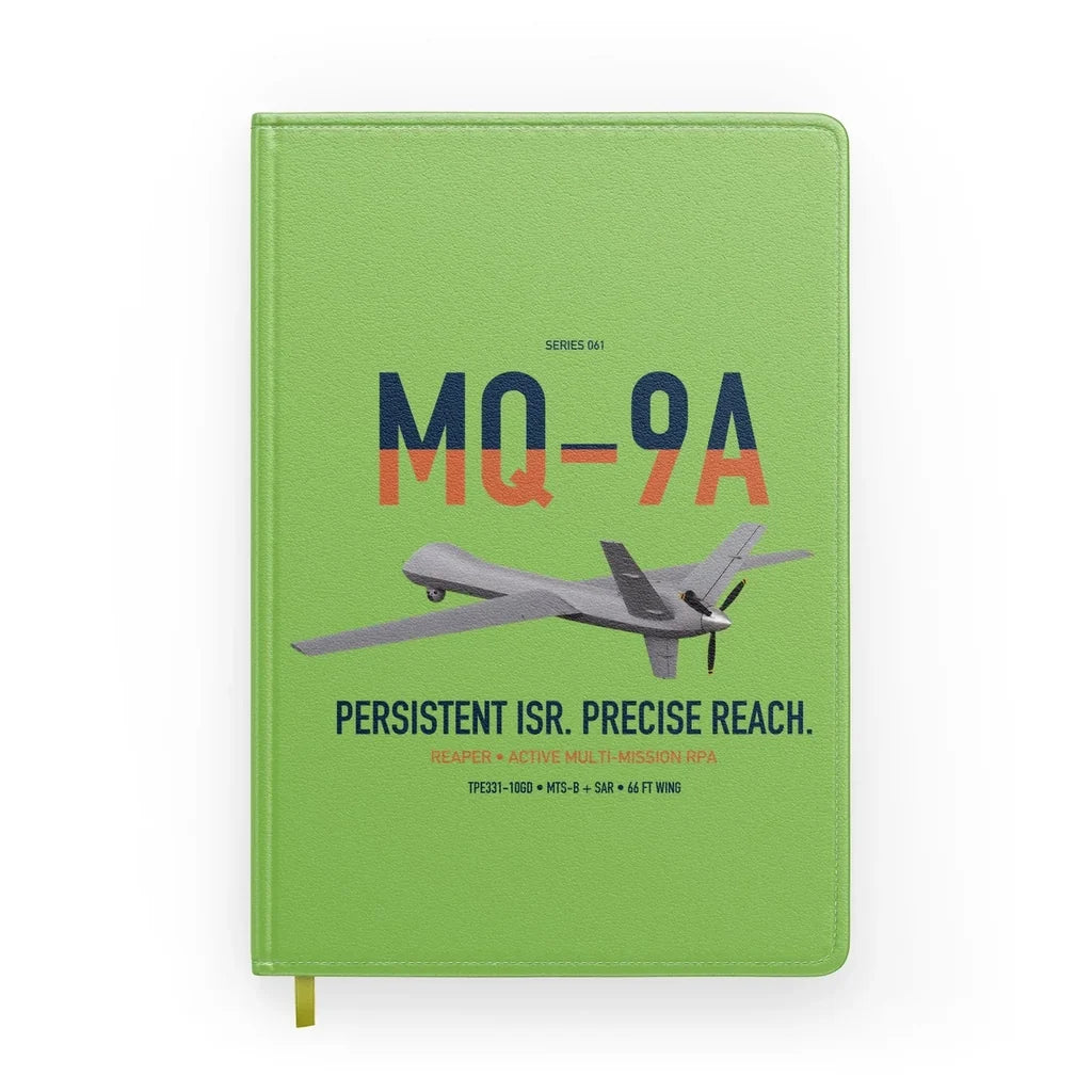 MQ-9A Reaper design on light green notebook