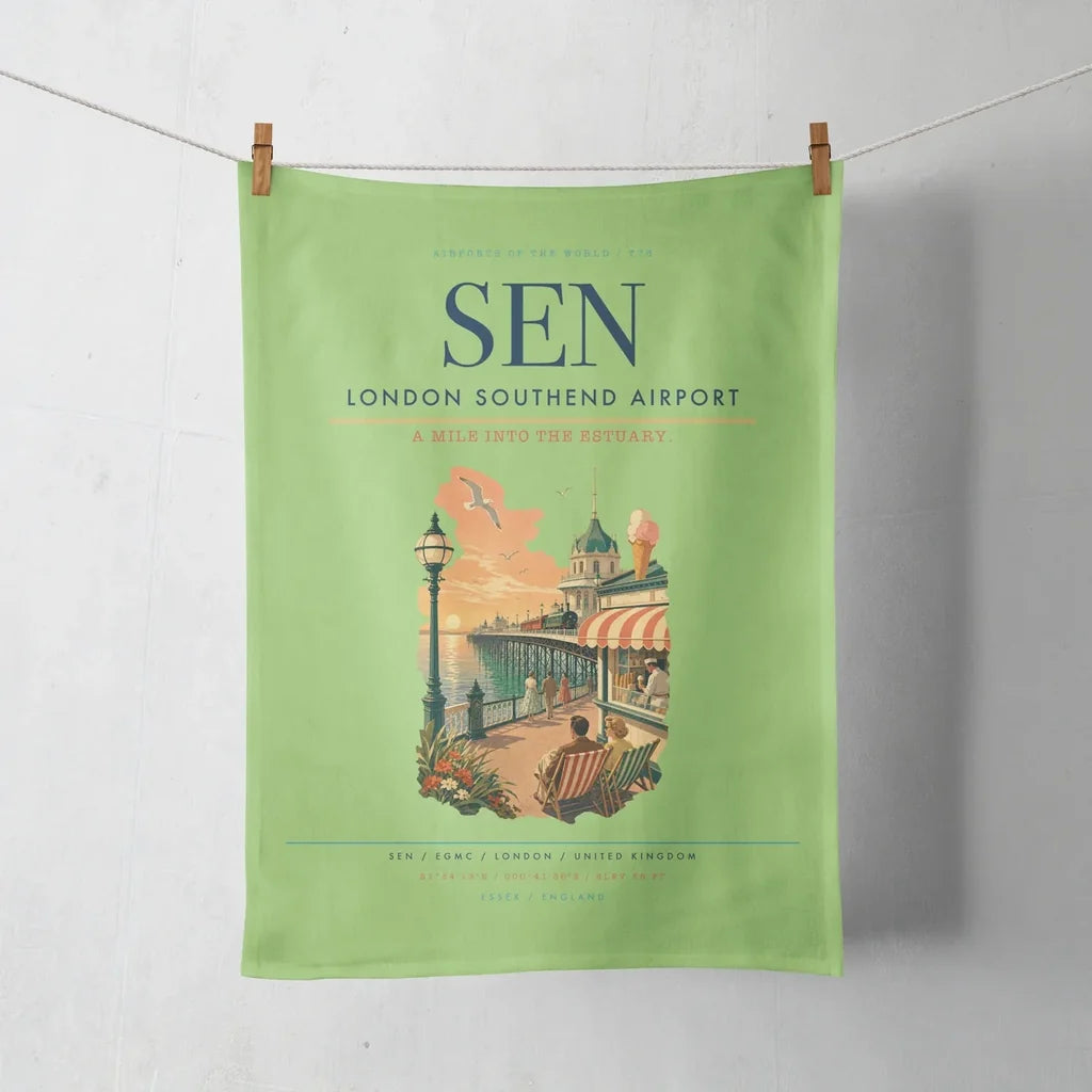 London Southend Airport (SEN) design on light green towel