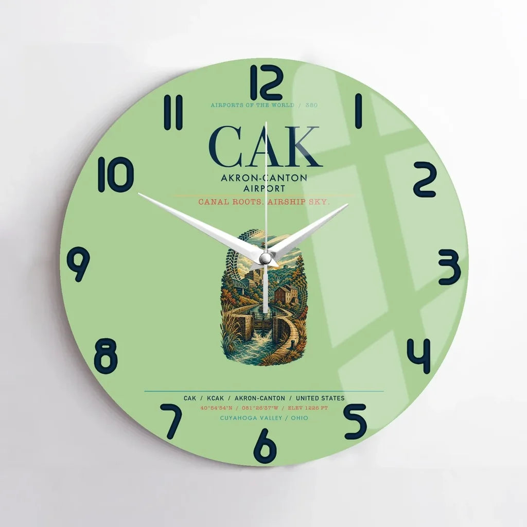 Akron-Canton Airport (CAK) design on light green no frame wall clock