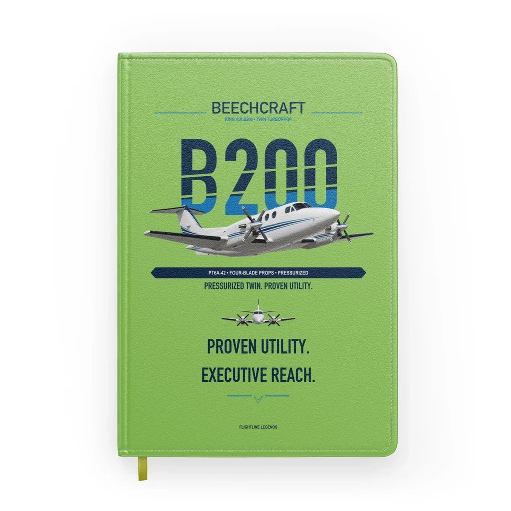 Beechcraft King Air B200 design on light green notebook