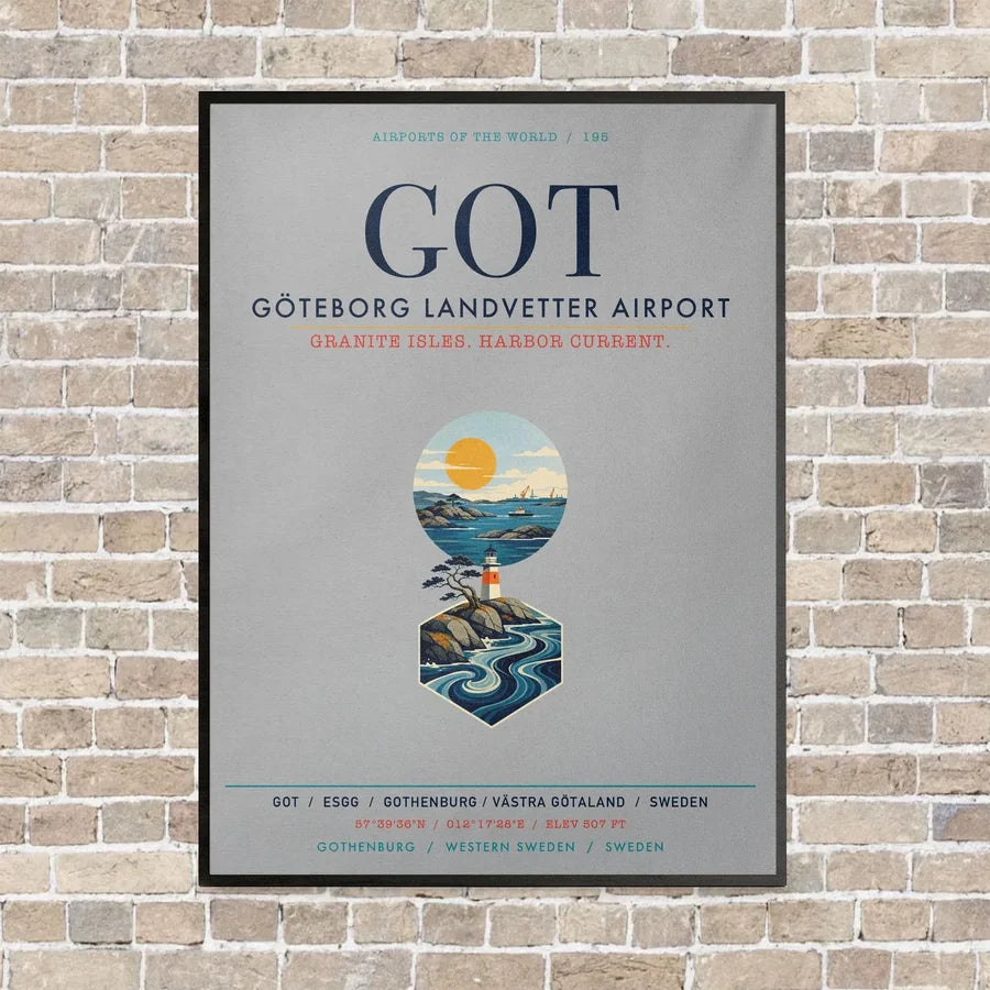 Göteborg Landvetter Airport GOT vertical canvas print - framed - light gray background