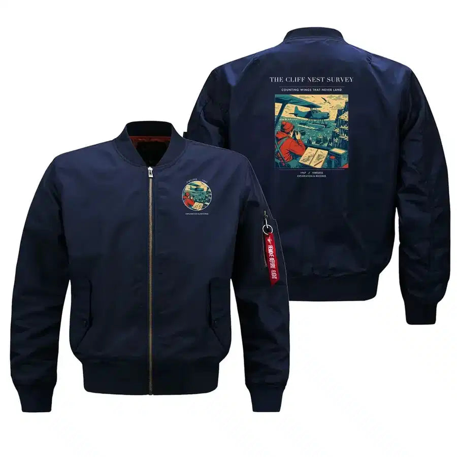 VINTAGE G4363 - The Cliff Nest Survey - Bomber Jacket design on blue