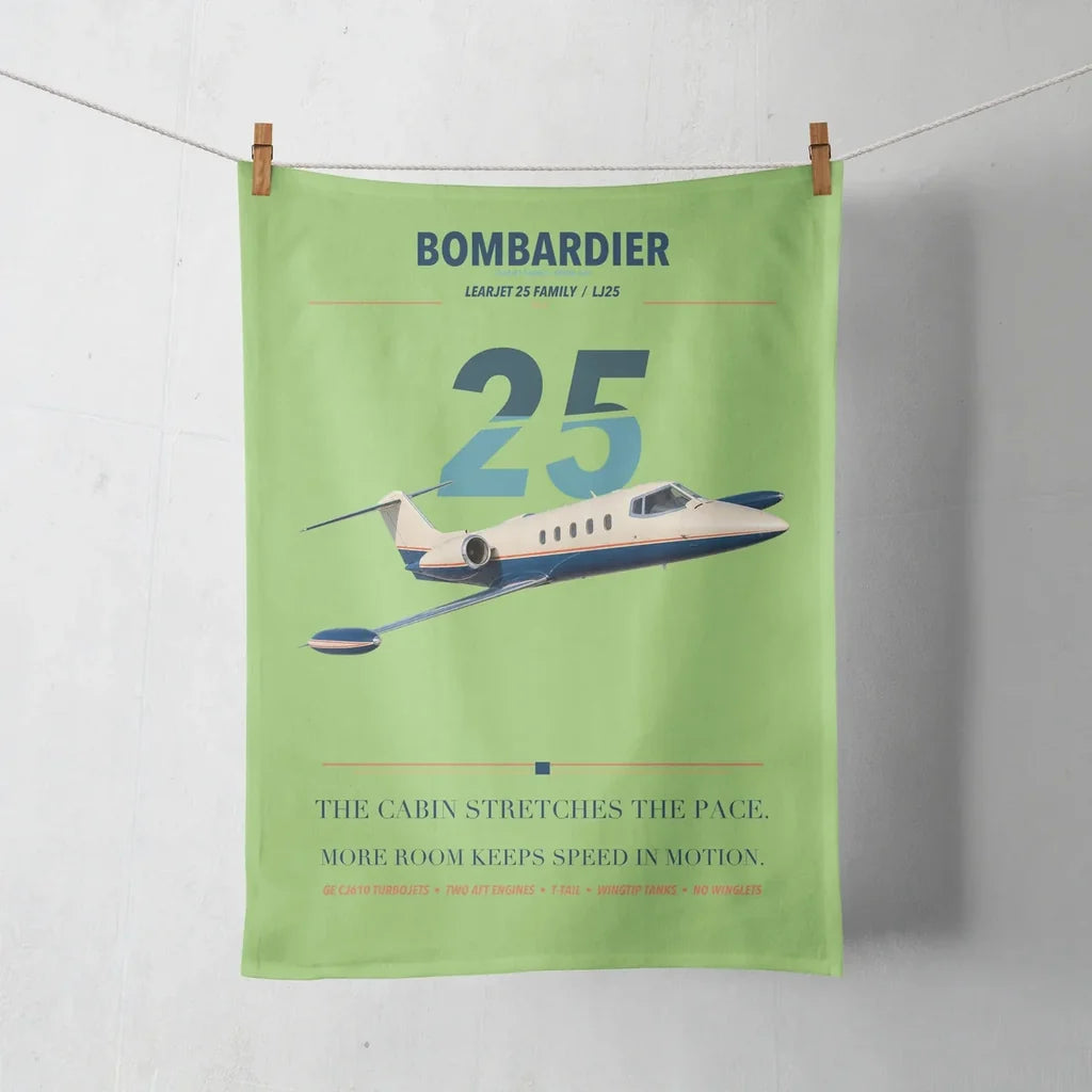 Bombardier Learjet 25 design on light green towel