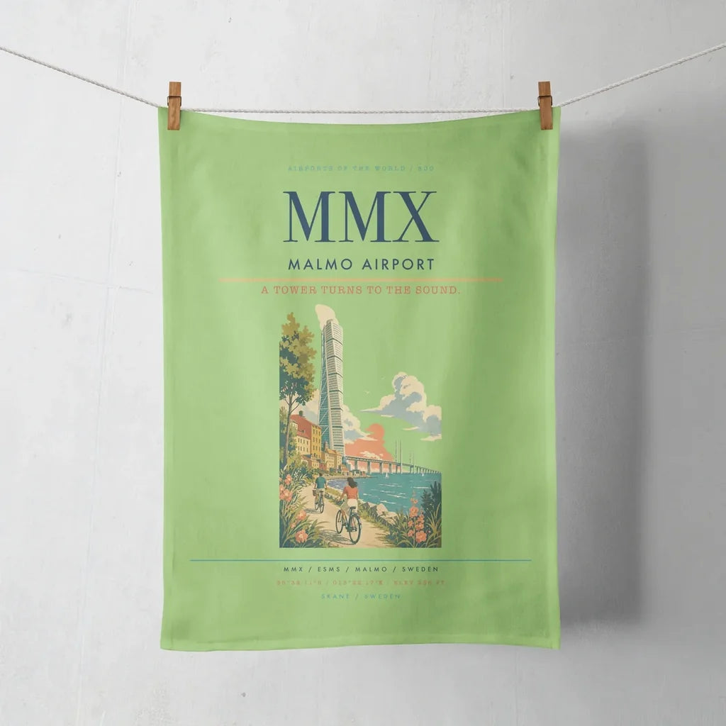 Malmo Airport (MMX) design on light green towel