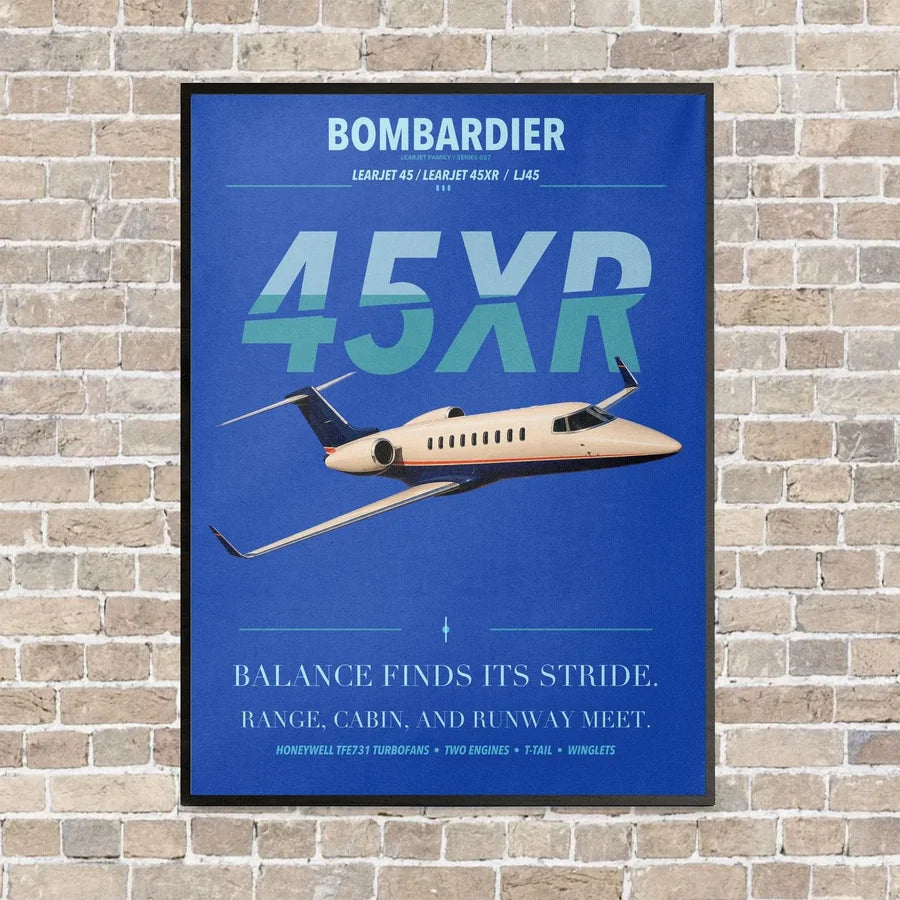 Bombardier Learjet 45XR vertical canvas print - framed - blue background