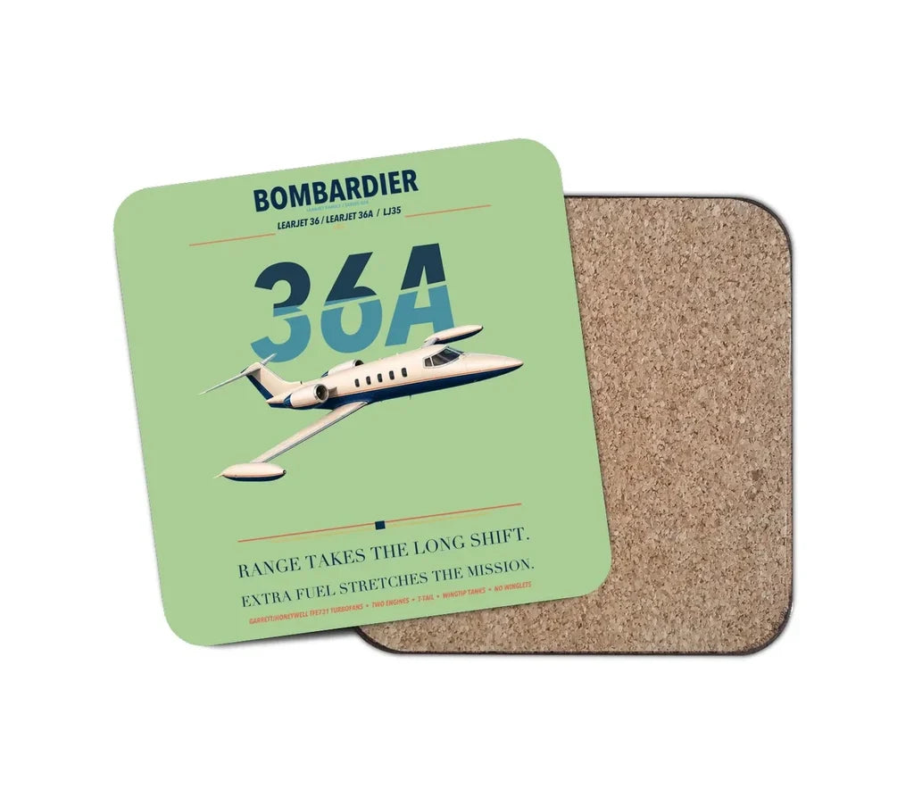 Bombardier Learjet 36A design on light green 1 piece coaster