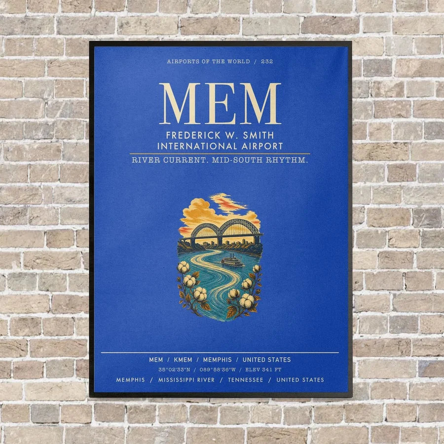 Frederick W. Smith International Airport Memphis MEM vertical canvas print - framed - blue background