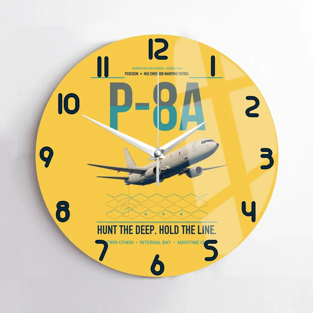 P-8A Poseidon design on yellow no frame wall clock