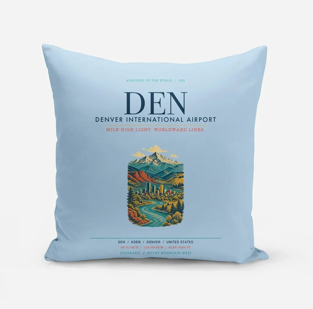 Denver International Airport (DEN) design on light blue pillow