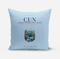 Thumbnail for Cancún International Airport (CUN) design on light blue pillow